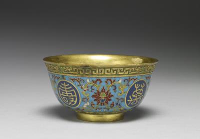 图片[2]-Gilt copper bowl with cloisonne enamel decor and birthday inscriptions “wan shou wu jiang (ten thousand long lives without boundary)”, Qing dynasty (1644-1911)-China Archive